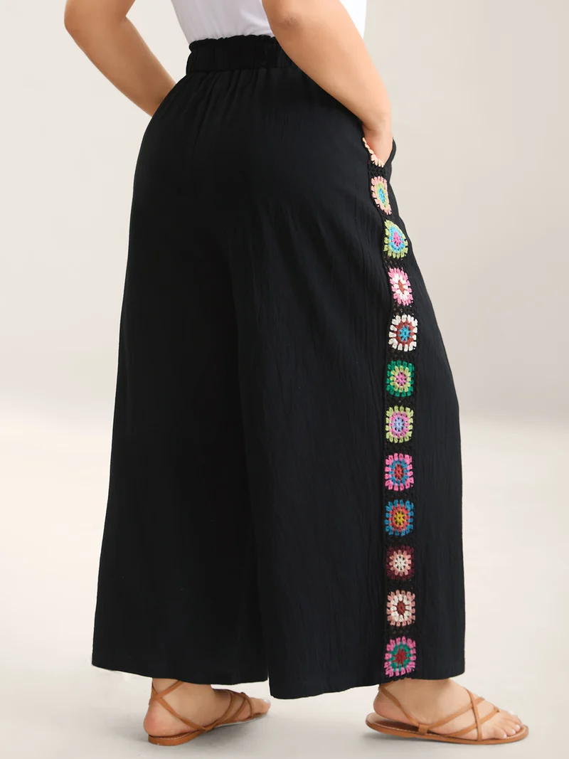 Shirred Waist Wide-Leg Spliced Pants