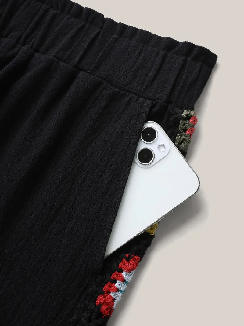 Shirred Waist Wide-Leg Spliced Pants