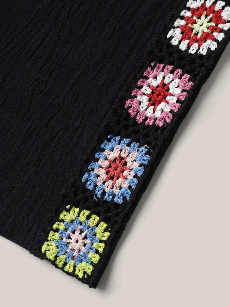 Shirred Waist Wide-Leg Spliced Pants
