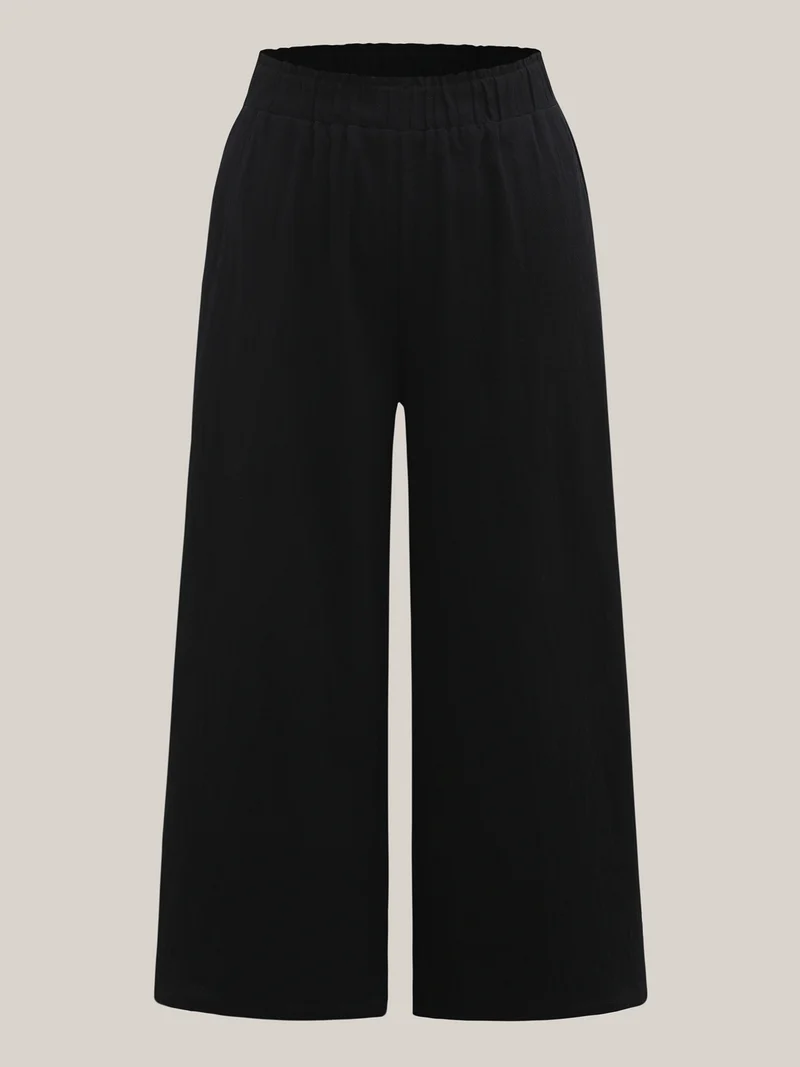 Shirred Waist Wide-Leg Spliced Pants