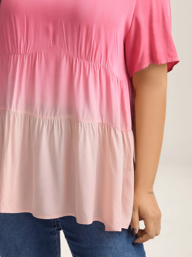 Rayon Tie-Dye V-Neck Tiered Blouse