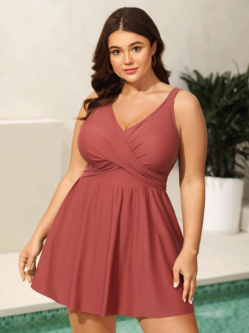 Anti-Float Ties Crossover Swim Dress