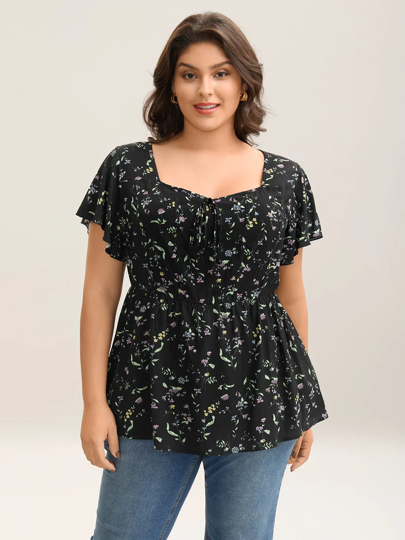 Floral Print Bow Waist-Cinched Shirt