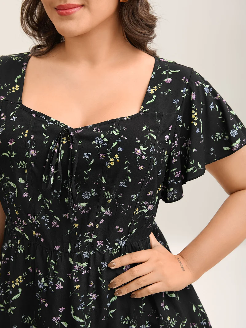 Floral Print Bow Waist-Cinched Shirt