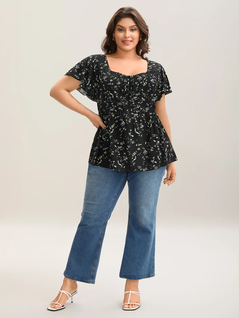 Floral Print Bow Waist-Cinched Shirt