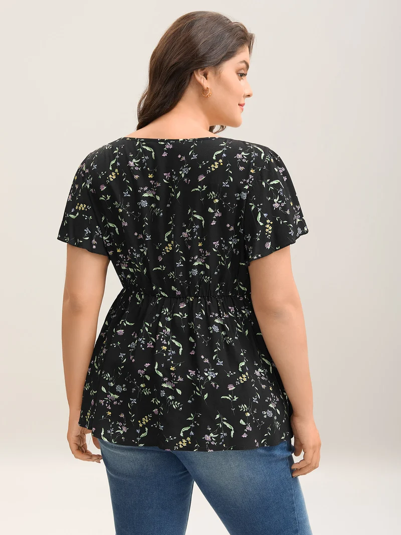 Floral Print Bow Waist-Cinched Shirt