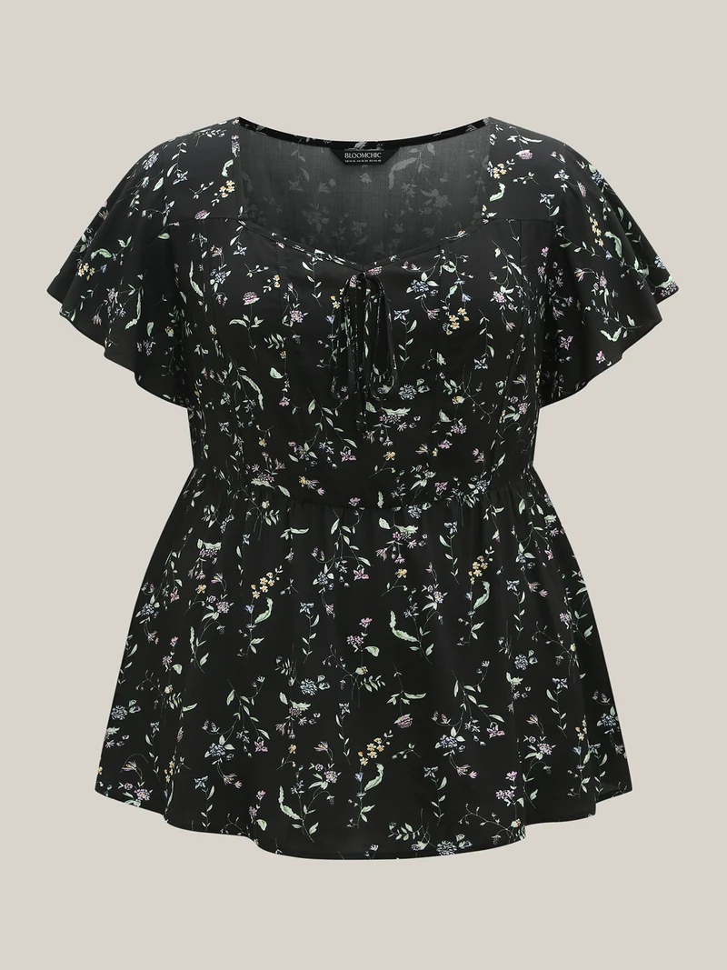 Floral Print Bow Waist-Cinched Shirt