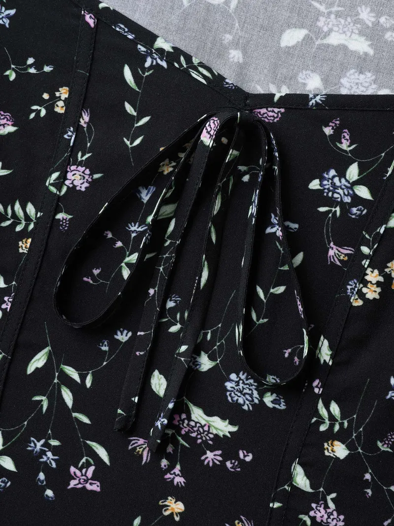 Floral Print Bow Waist-Cinched Shirt