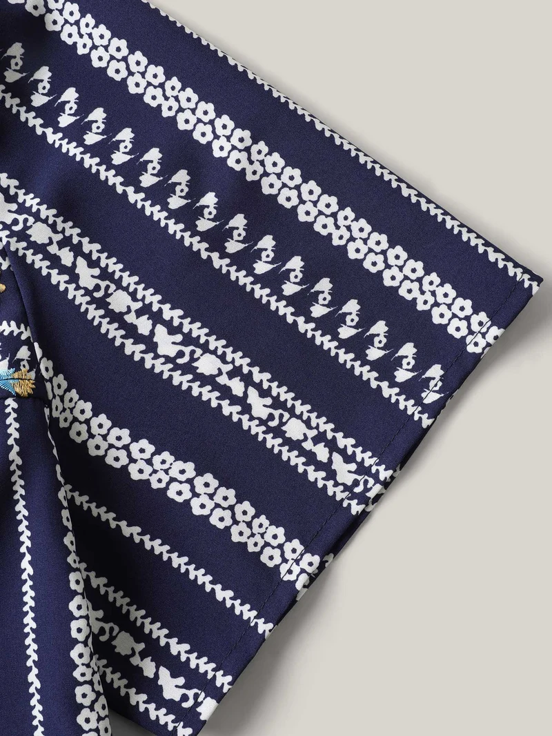 Embroidered Striped Print Square Neck Blouse