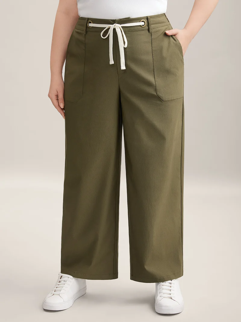 Drawstring Waist Straight-Leg Pants