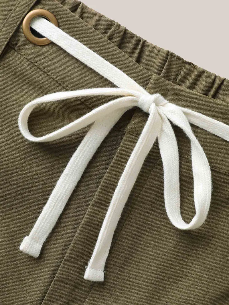 Drawstring Waist Straight-Leg Pants