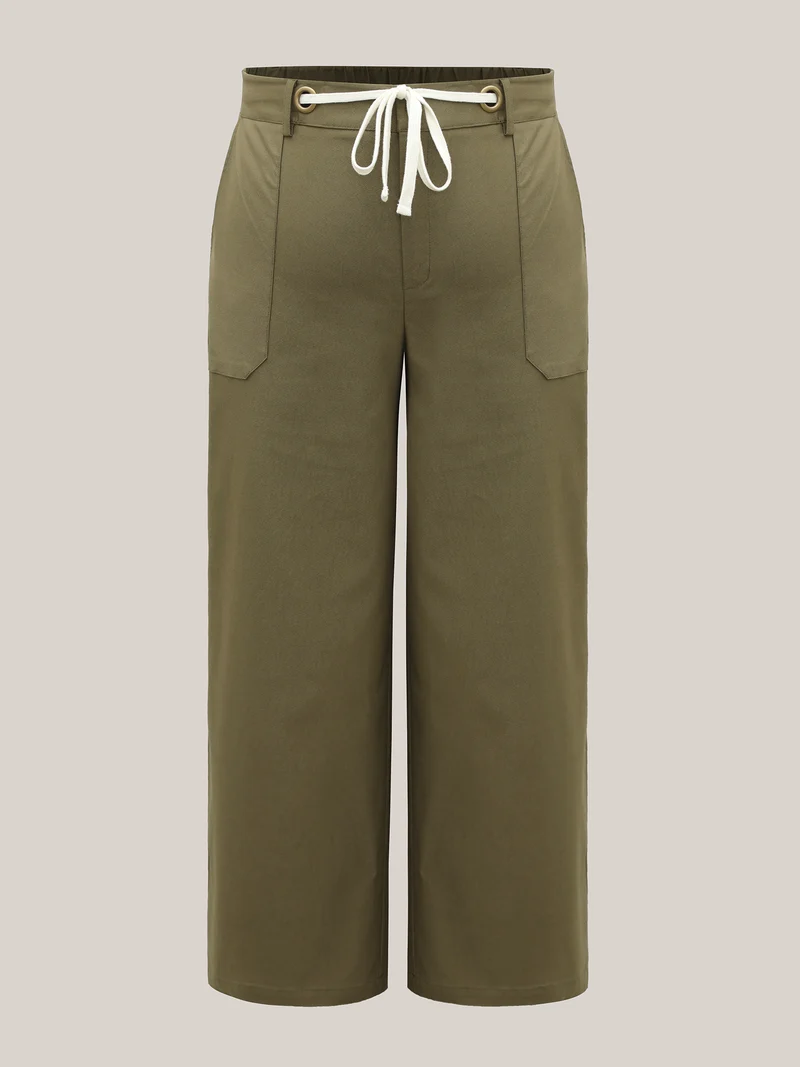 Drawstring Waist Straight-Leg Pants