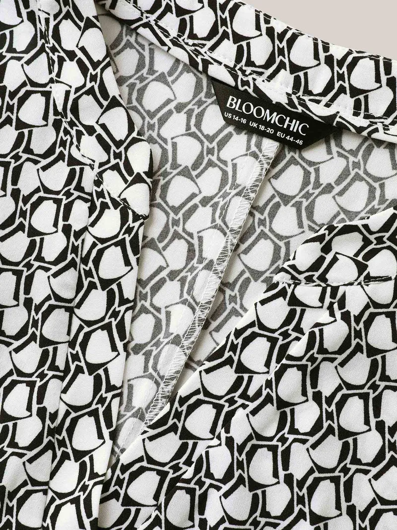 Geometric Print Notched Collar Blouse