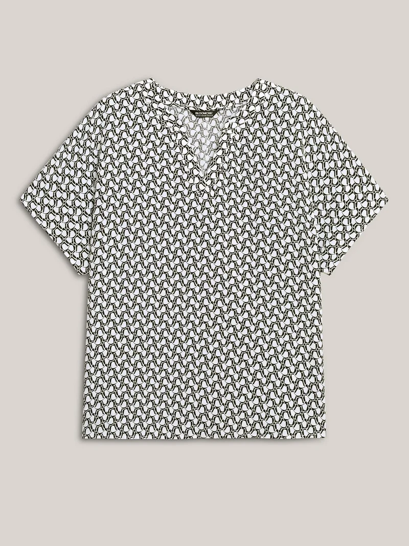 Geometric Print Notched Collar Blouse