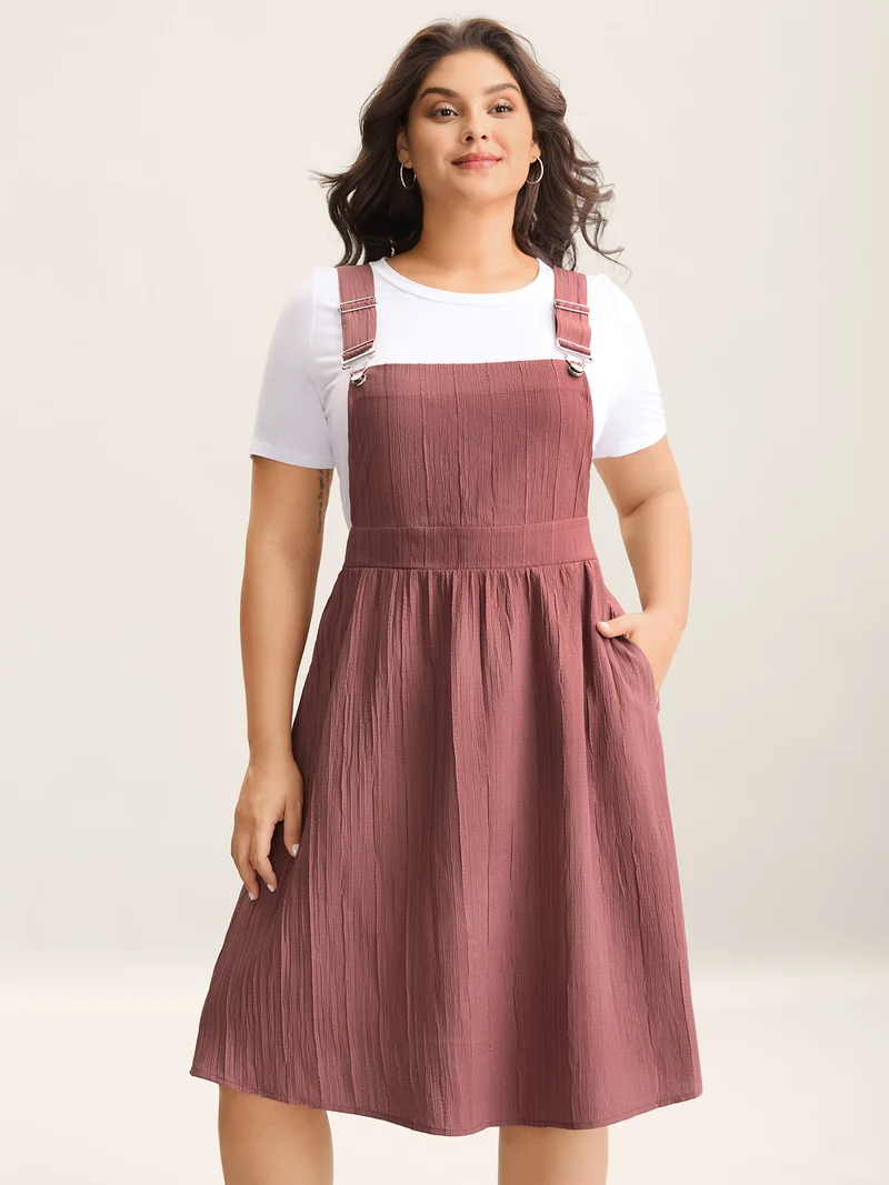 Overall Straps Textured Midi Dress