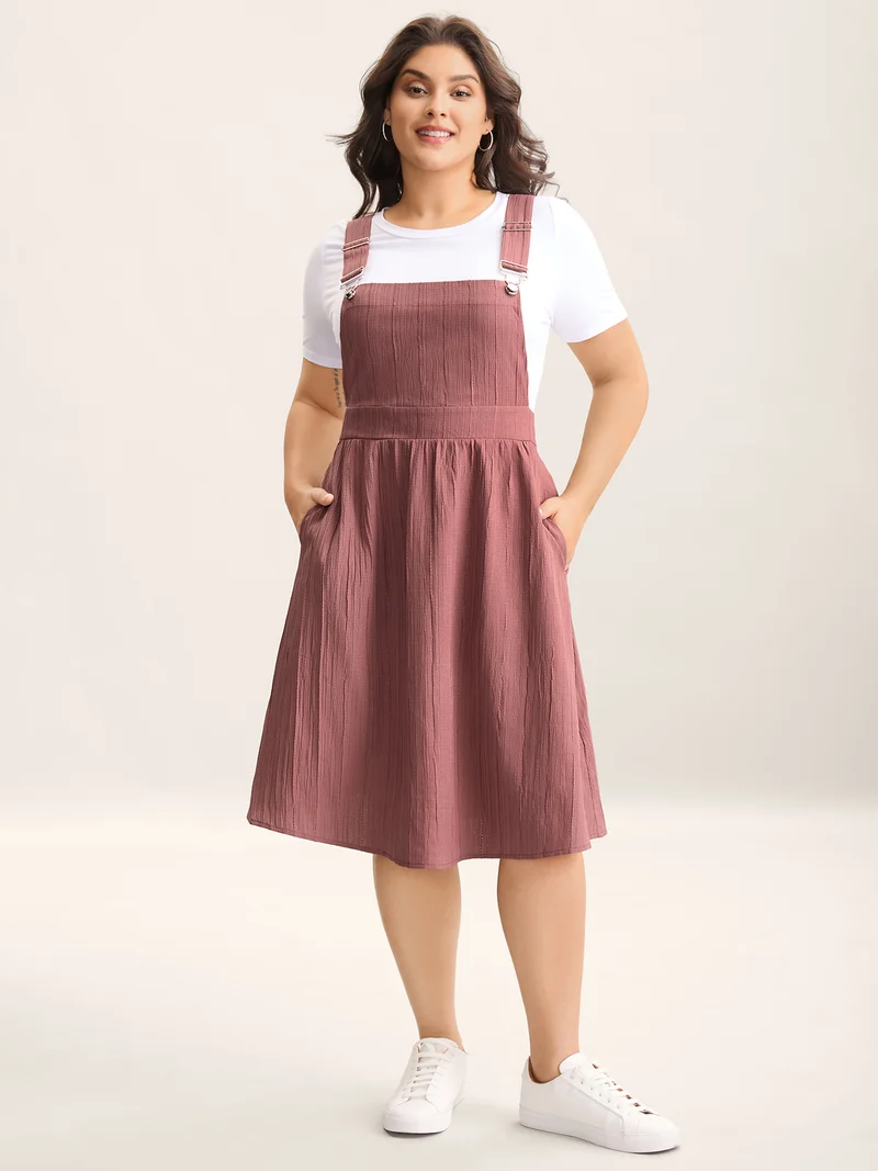 Overall Straps Textured Midi Dress
