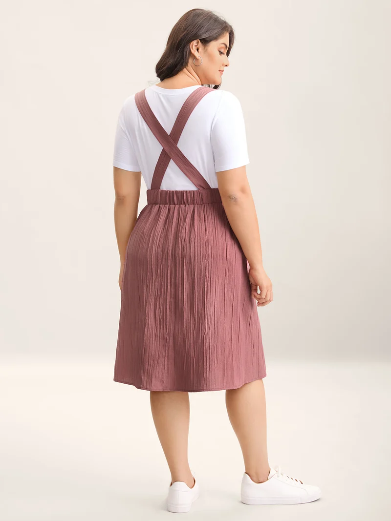 Overall Straps Textured Midi Dress