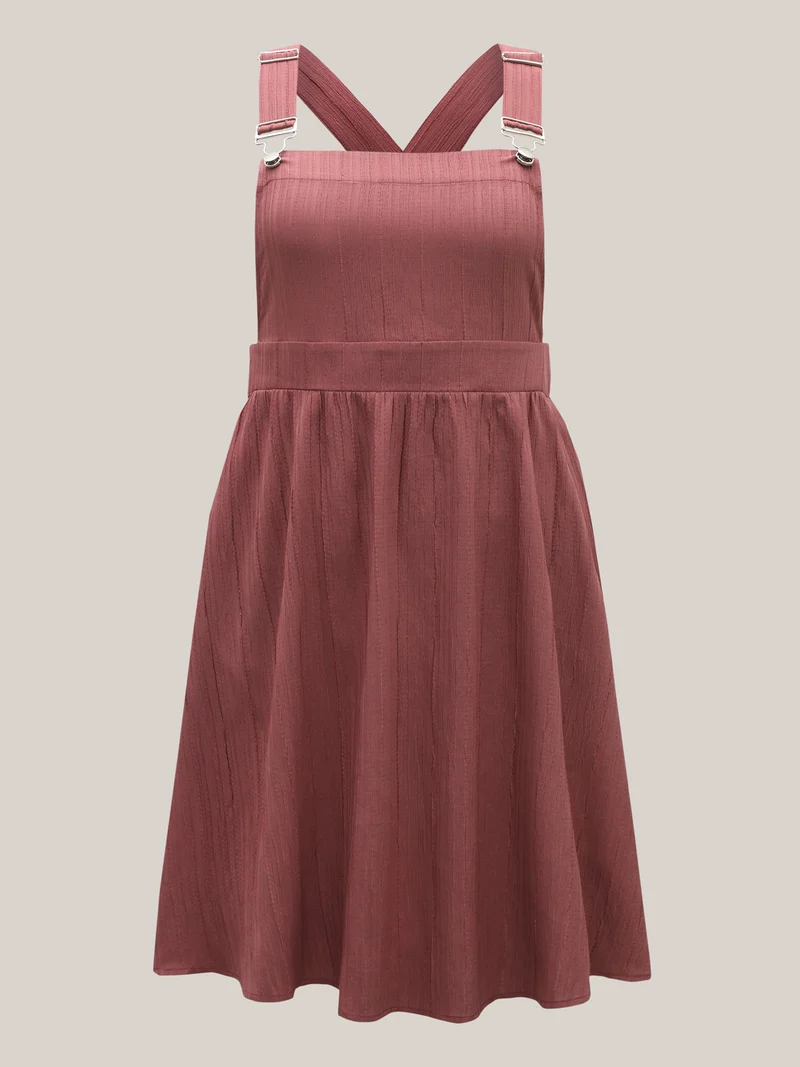Overall Straps Textured Midi Dress