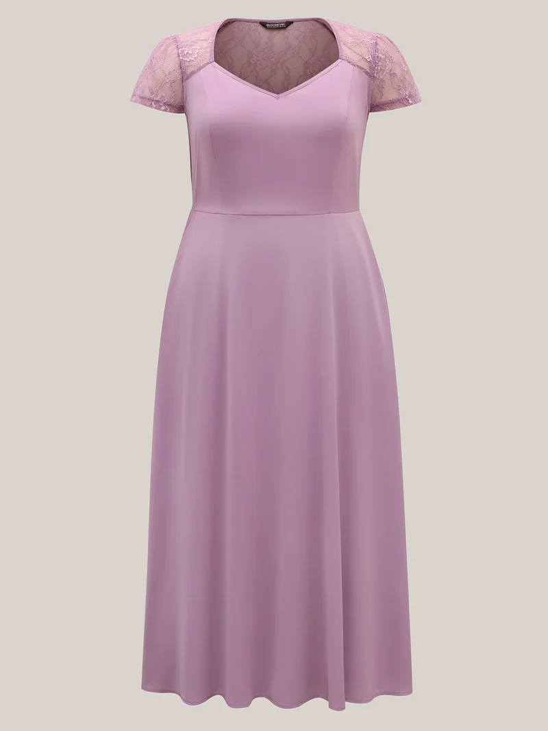 Sheer Lace Sleeve Spliced Pockets Maxi Dress
