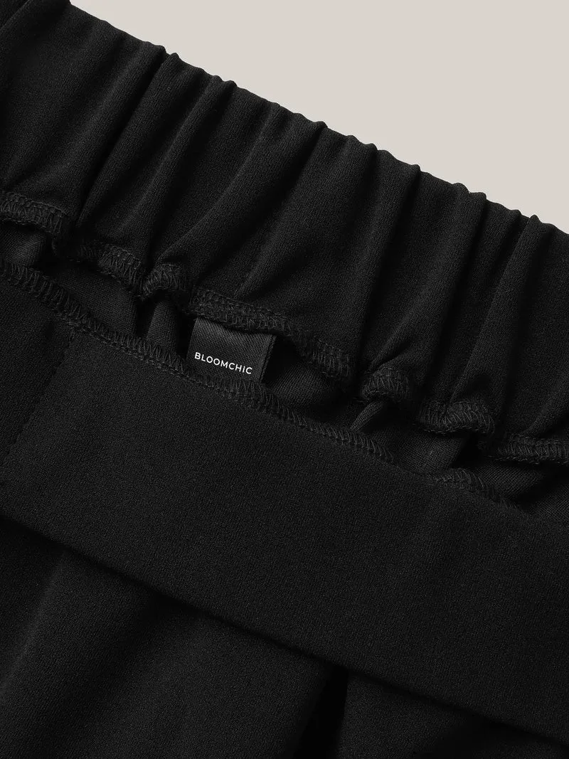 Plain Pleated Lace Hem Midi Skirt