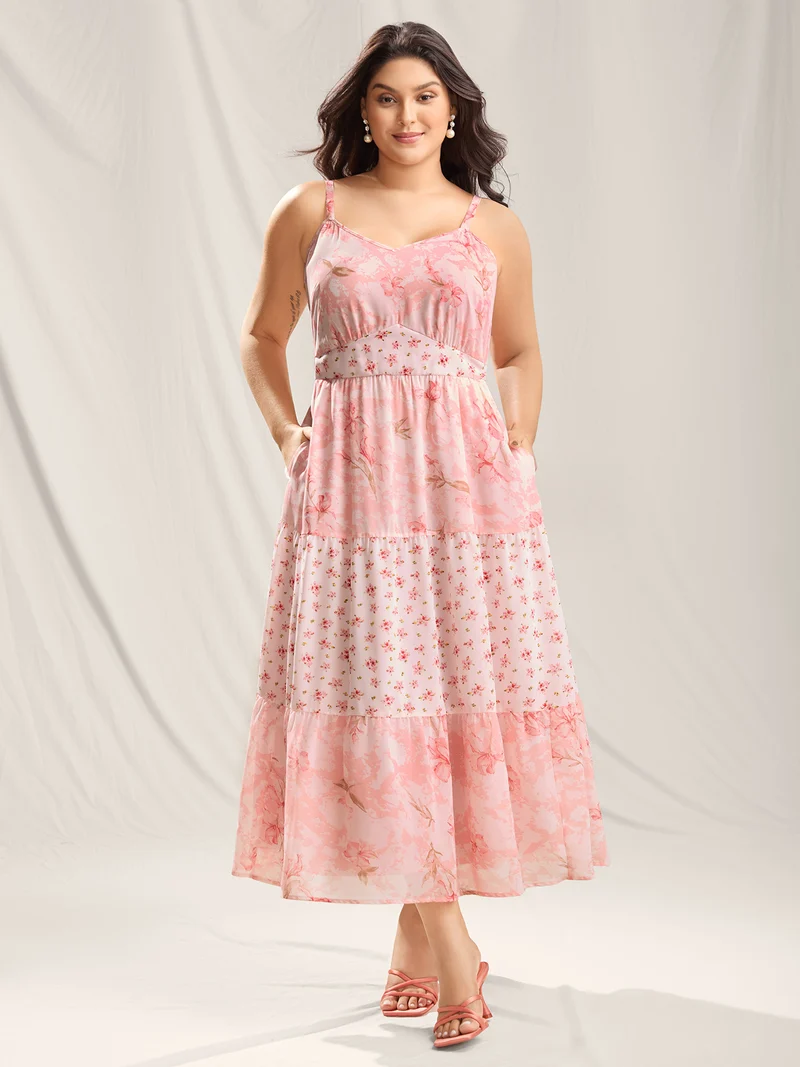 Breezy Floral Print Spliced Maxi Dress
