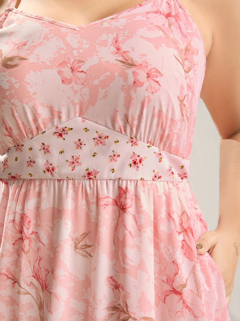 Breezy Floral Print Spliced Maxi Dress