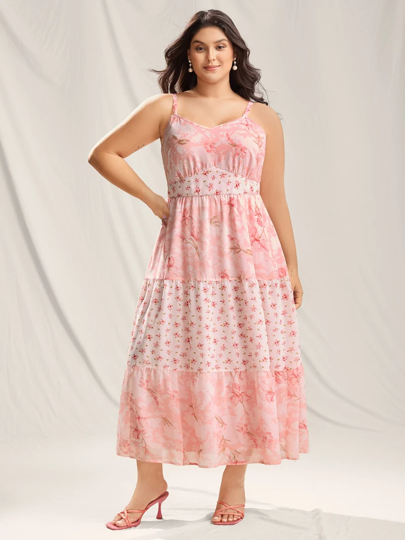 Breezy Floral Print Spliced Maxi Dress