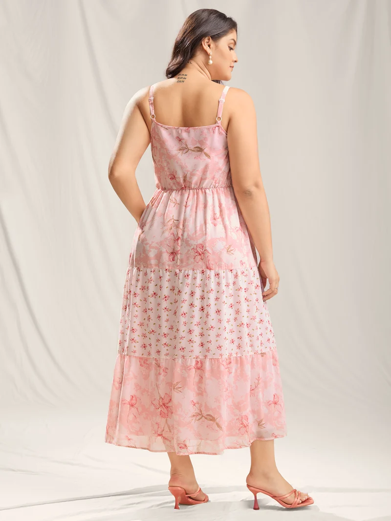 Breezy Floral Print Spliced Maxi Dress