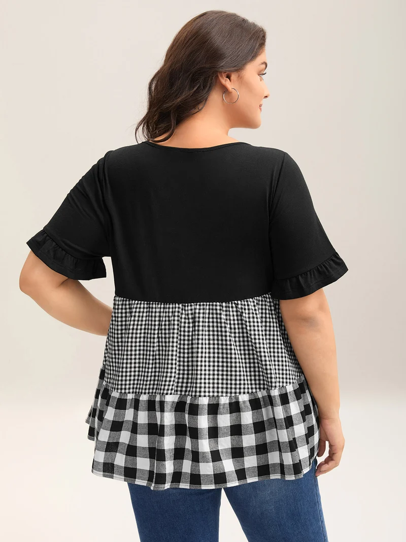 Mixed Print Round Neck Doll T-Shirt