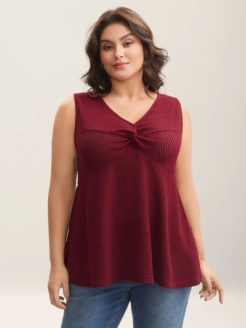Textured Knotted Flowy Waffle Tankini