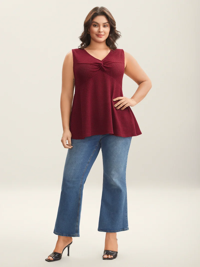 Textured Knotted Flowy Waffle Tankini