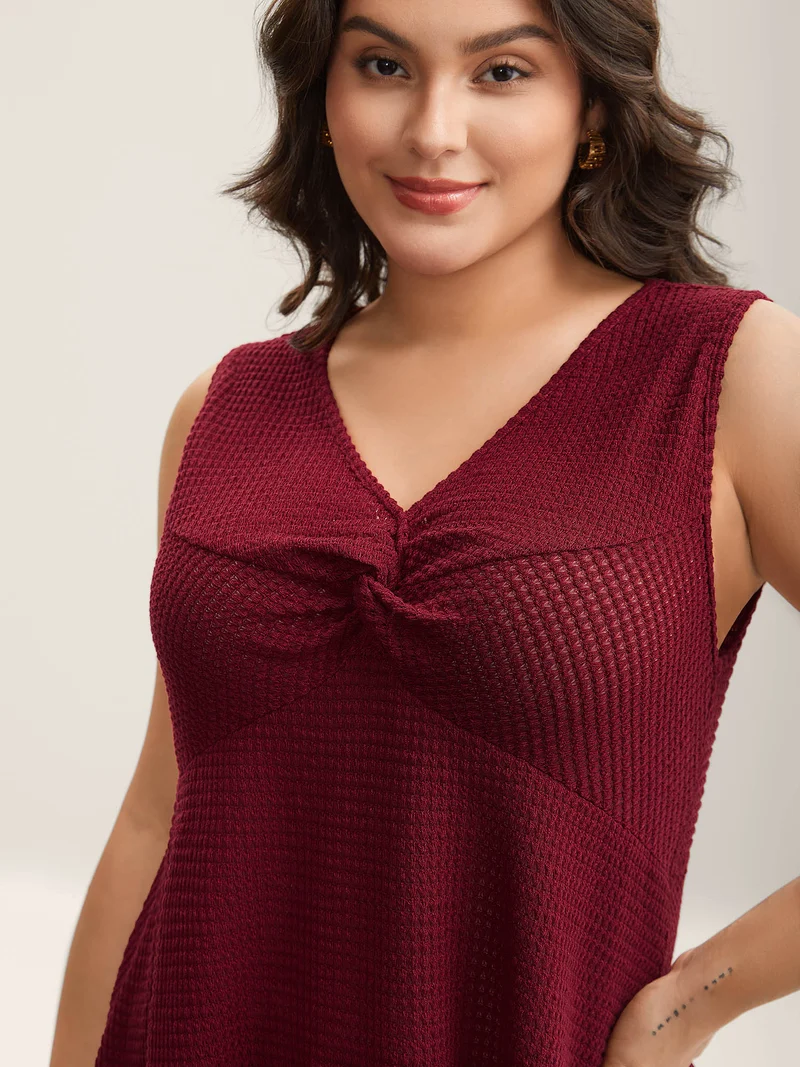 Textured Knotted Flowy Waffle Tankini