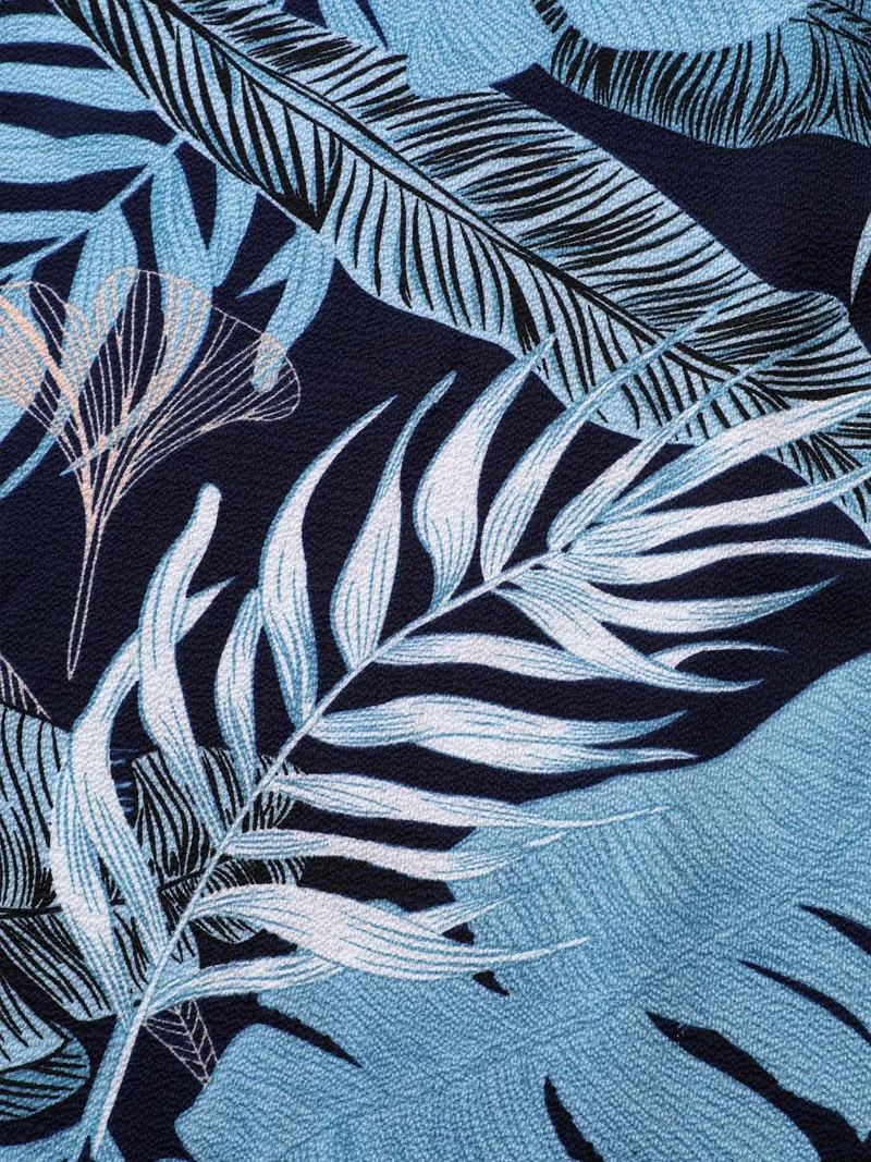 Tropical Leaf Print Pockets Belted Midi Dress