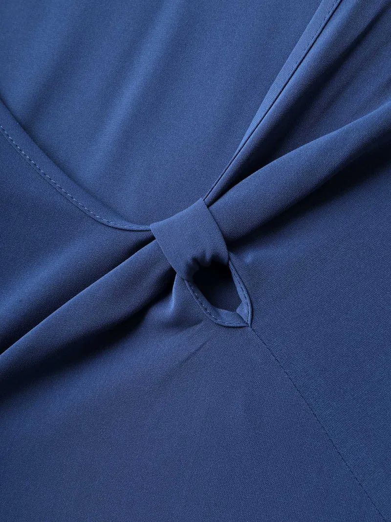 Keyhole Belted Pockets Plain Midi Dress