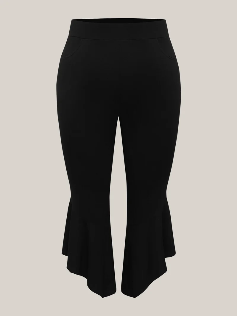 Stretchy Ruffled Hem Cropped Pants