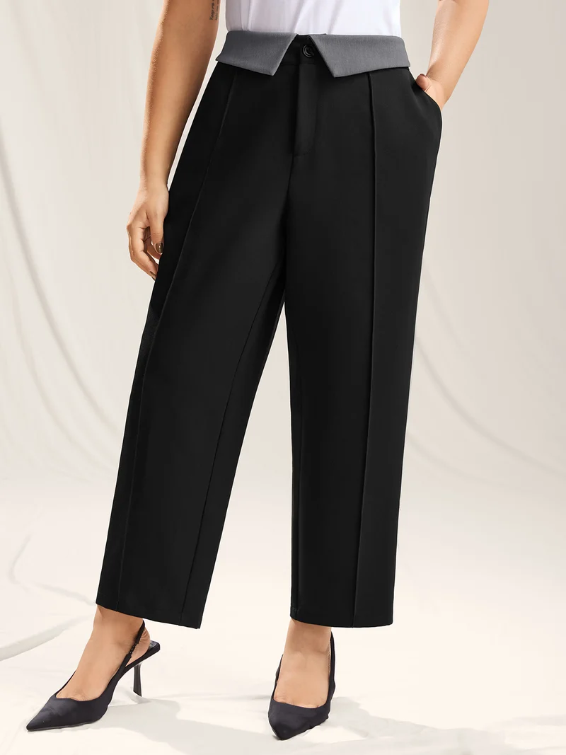 Color Contrast Waistband Straight-Leg Pants