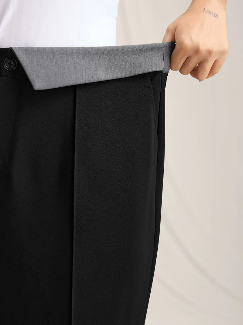 Color Contrast Waistband Straight-Leg Pants