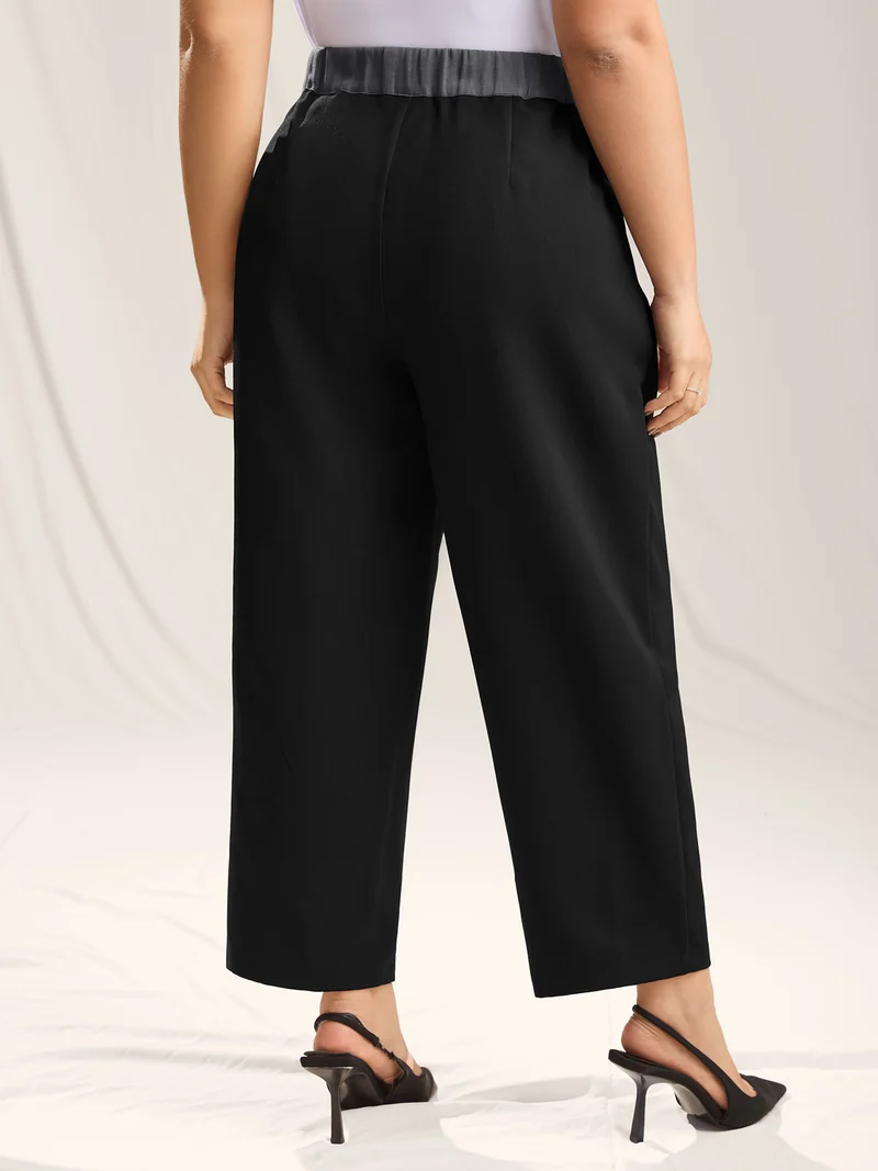 Color Contrast Waistband Straight-Leg Pants
