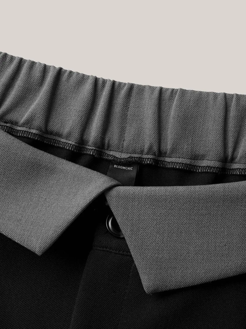 Color Contrast Waistband Straight-Leg Pants