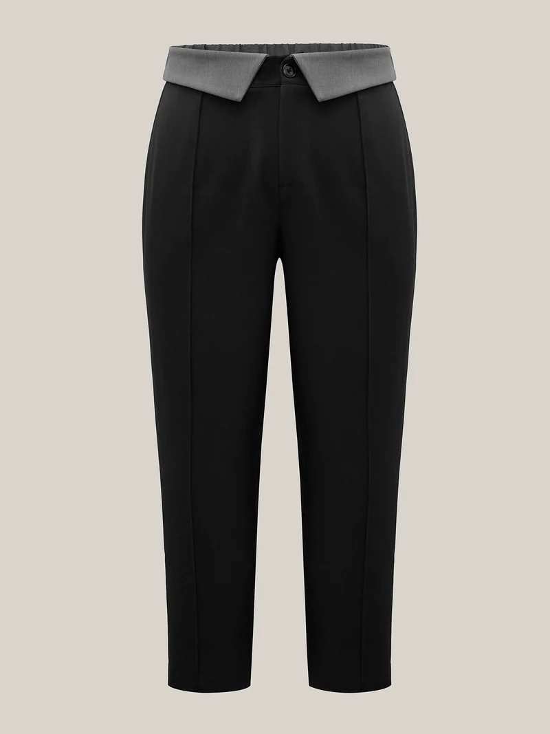 Color Contrast Waistband Straight-Leg Pants