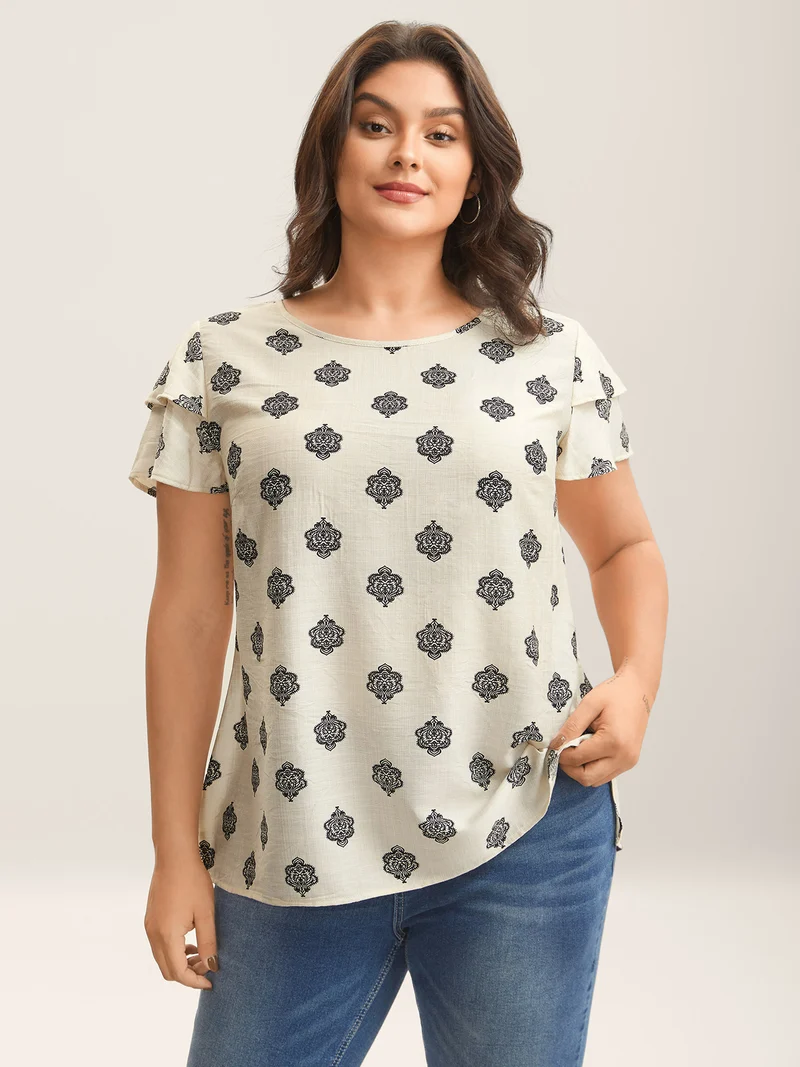 Boho Print Layered Sleeve Shirt