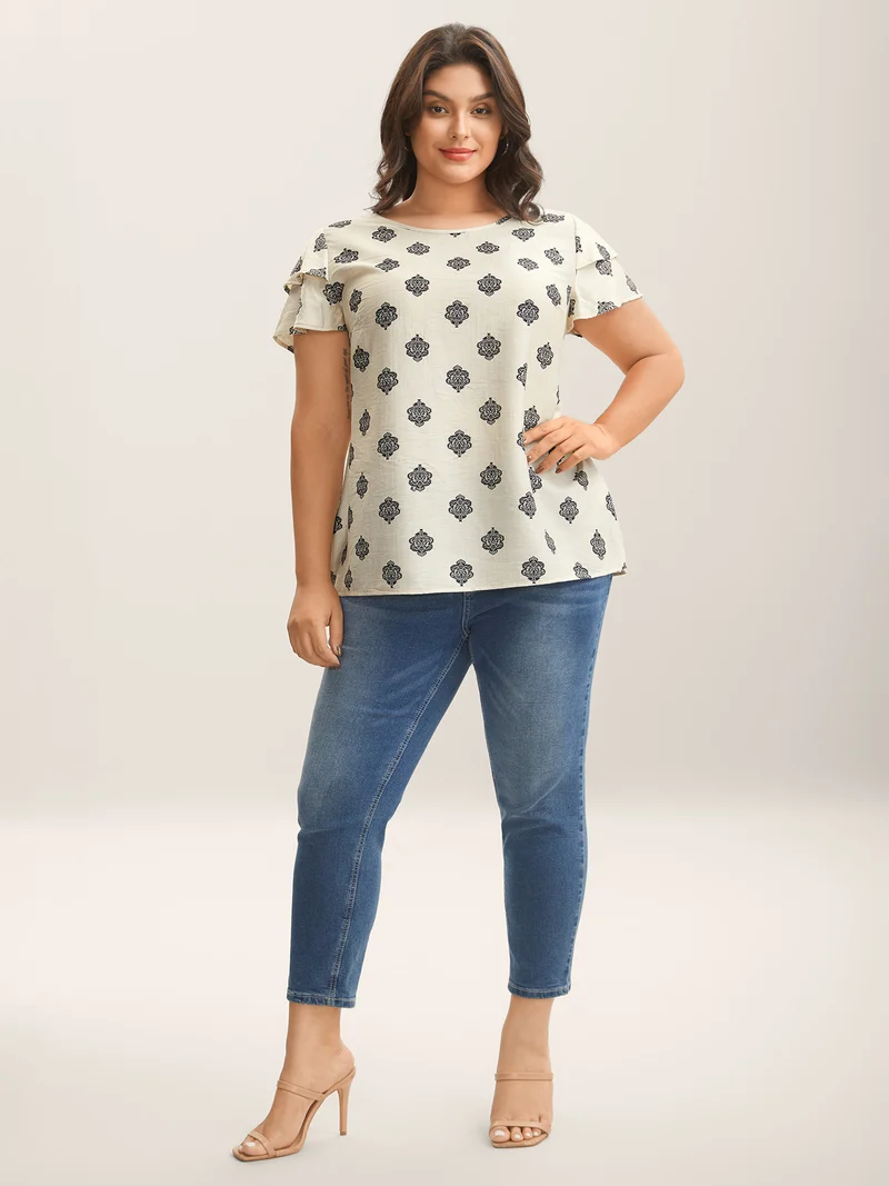 Boho Print Layered Sleeve Shirt