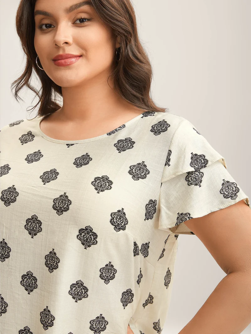 Boho Print Layered Sleeve Shirt