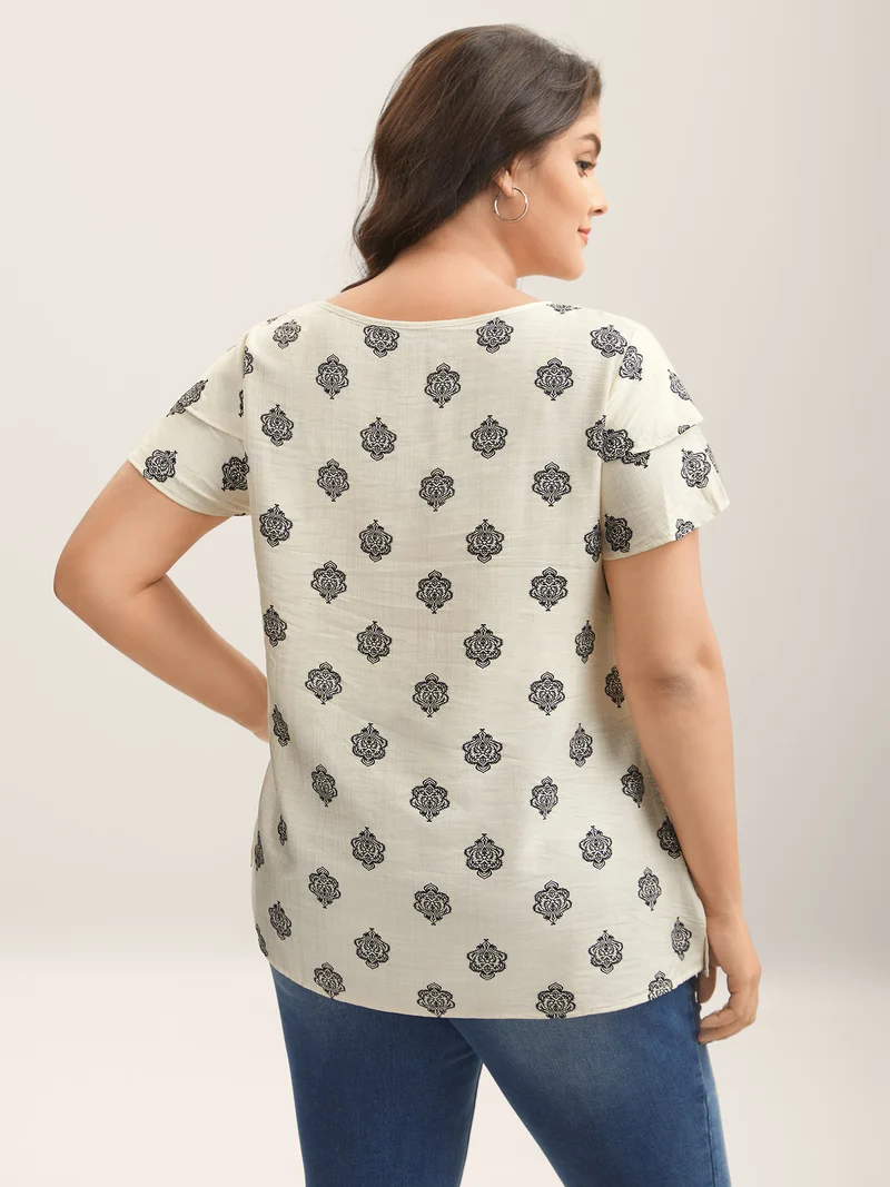 Boho Print Layered Sleeve Shirt