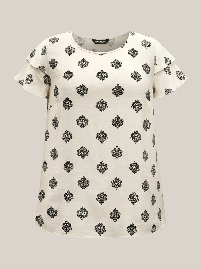 Boho Print Layered Sleeve Shirt
