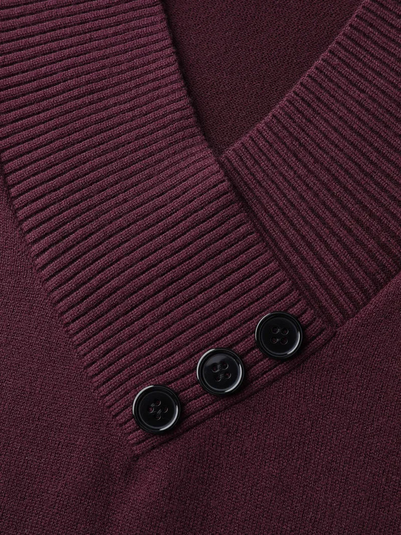V-Neck Button Detail Plain Pullover