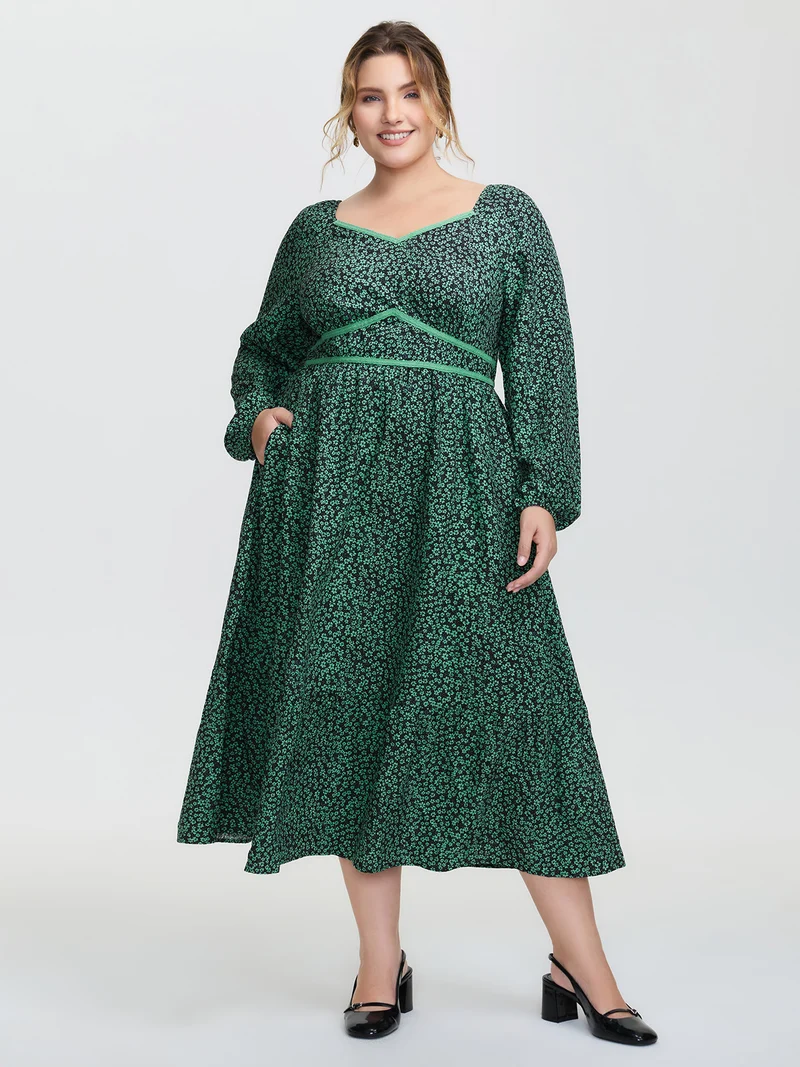 Floral Lace Trim Cinched-Waist Maxi Dress