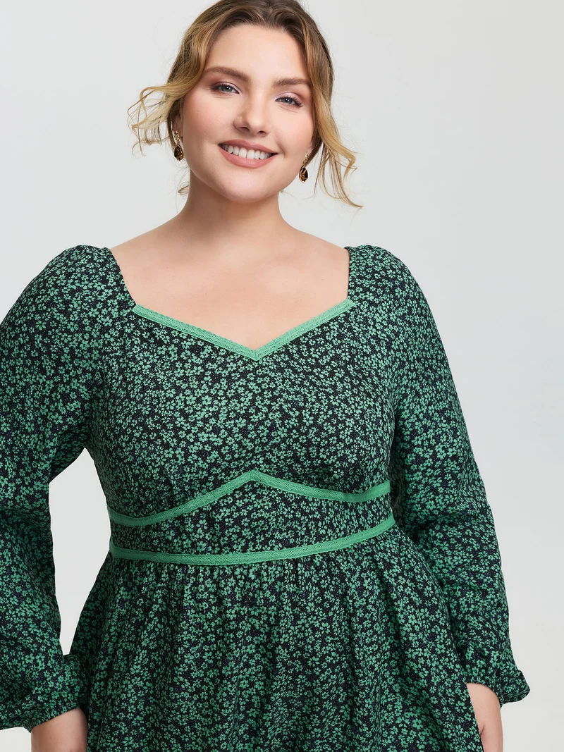 Floral Lace Trim Cinched-Waist Maxi Dress