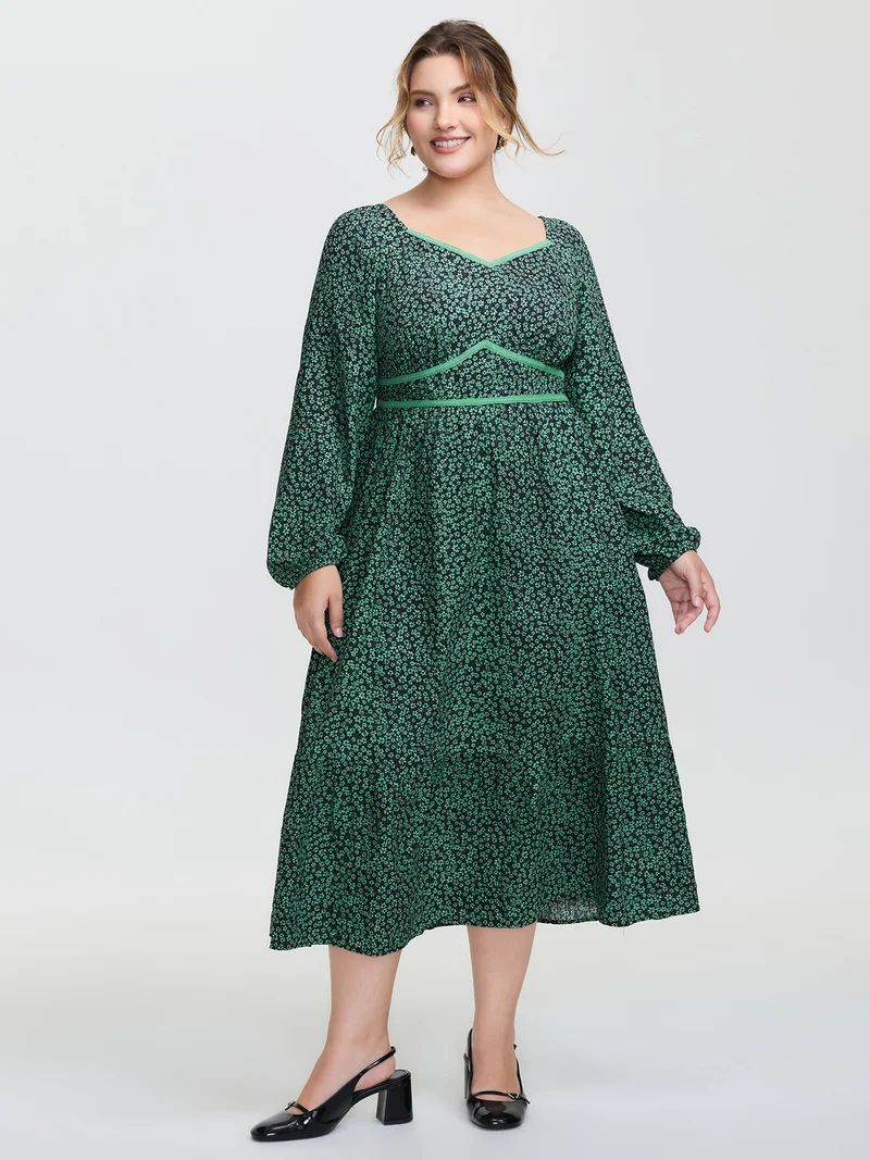 Floral Lace Trim Cinched-Waist Maxi Dress