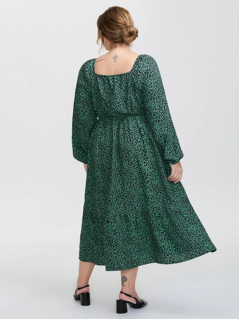 Floral Lace Trim Cinched-Waist Maxi Dress